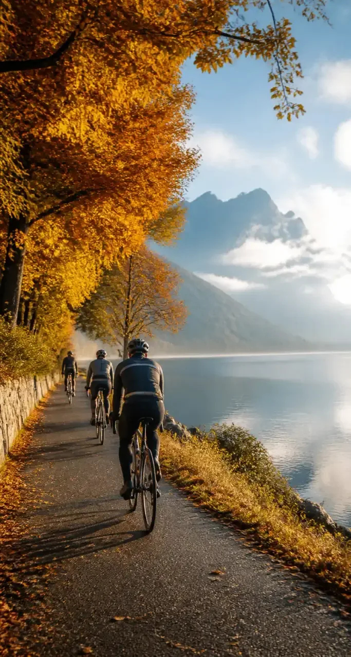 Cyclistes sur la piste cyclable du lac d'Annecy