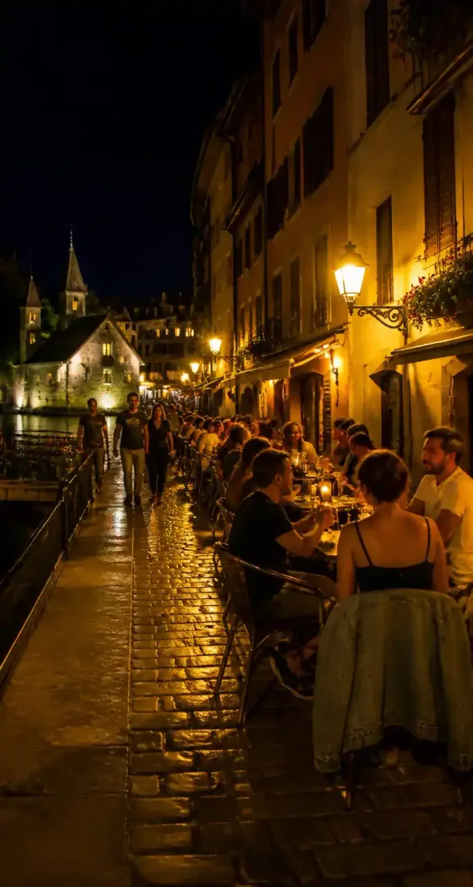 Terrasse de café un soir d'été à Annecy