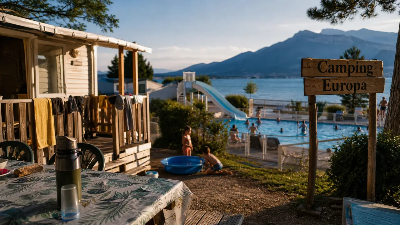Camping Europa au lac d’Annecy : piscine extérieure et terrasse