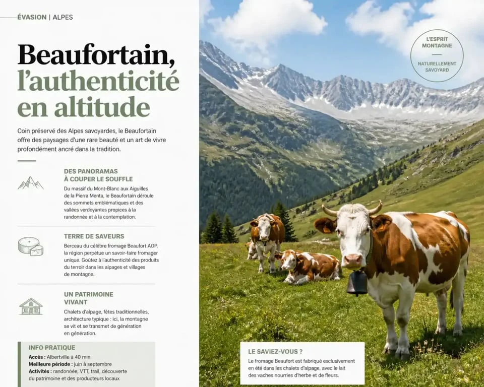 Paysage d'alpage dans le Beaufortain, emblématique des villages de Savoie.