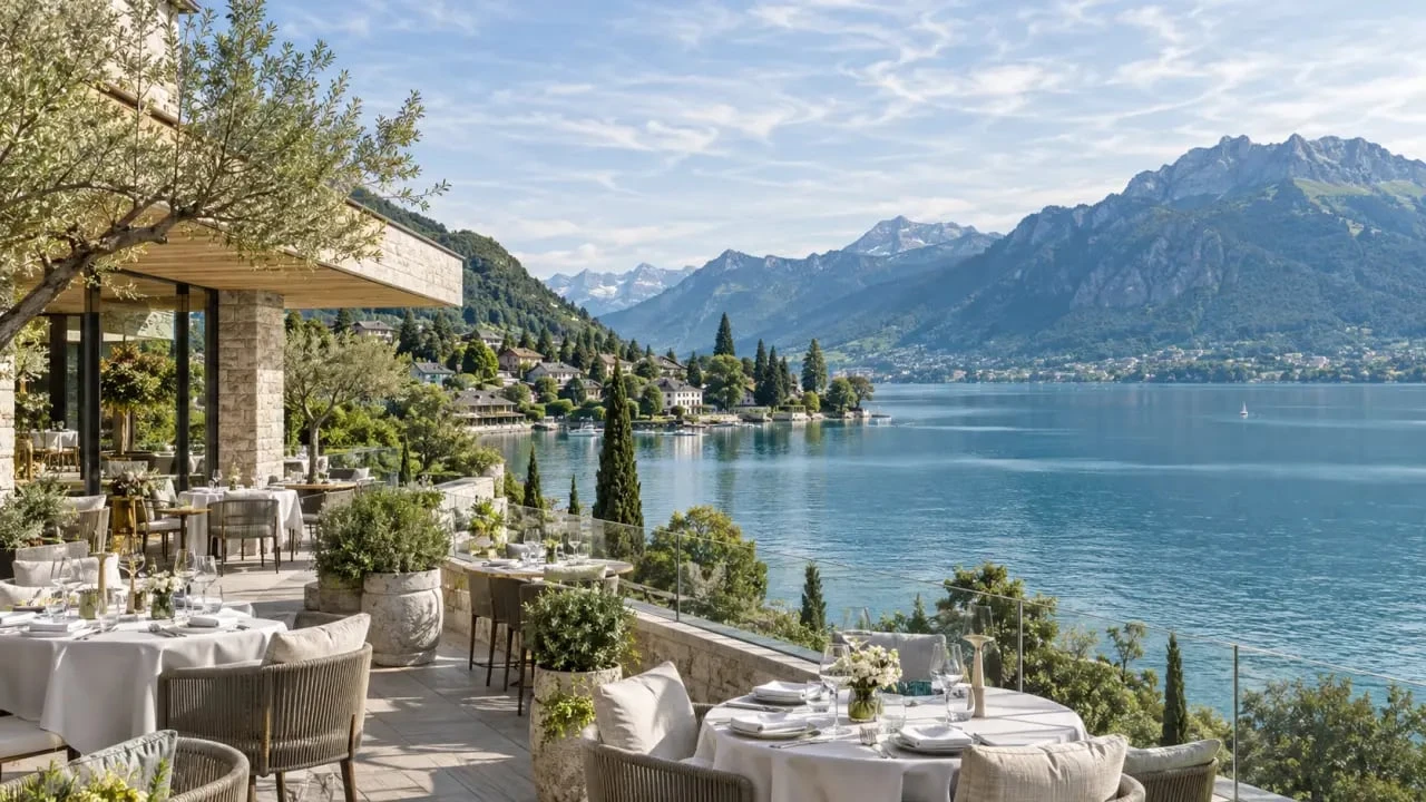 Restaurant de Yoann Conte près d’Annecy face au lac et aux montagnes