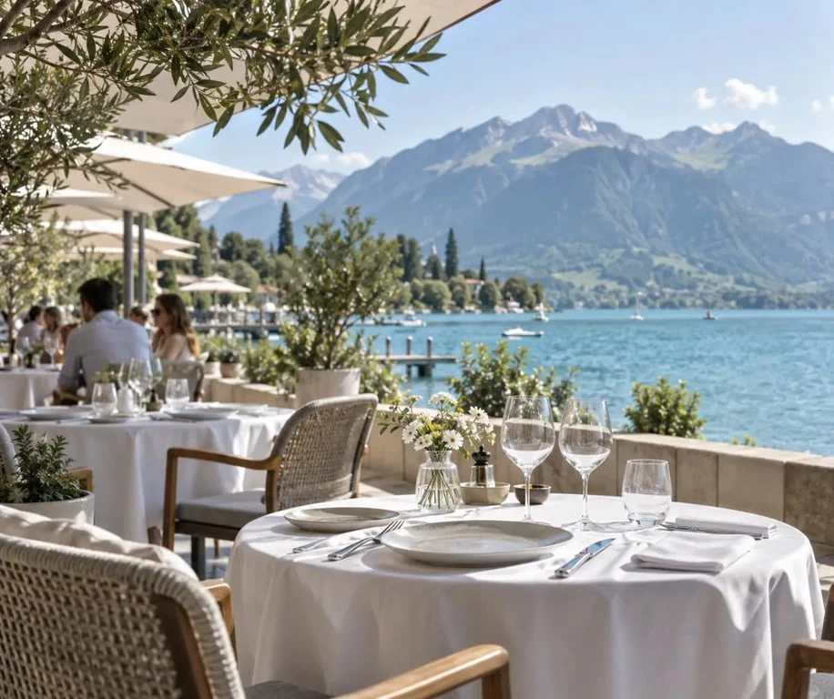 Restaurant Bocuse Annecy avec terrasse au bord du lac et vue sur les montagnes
