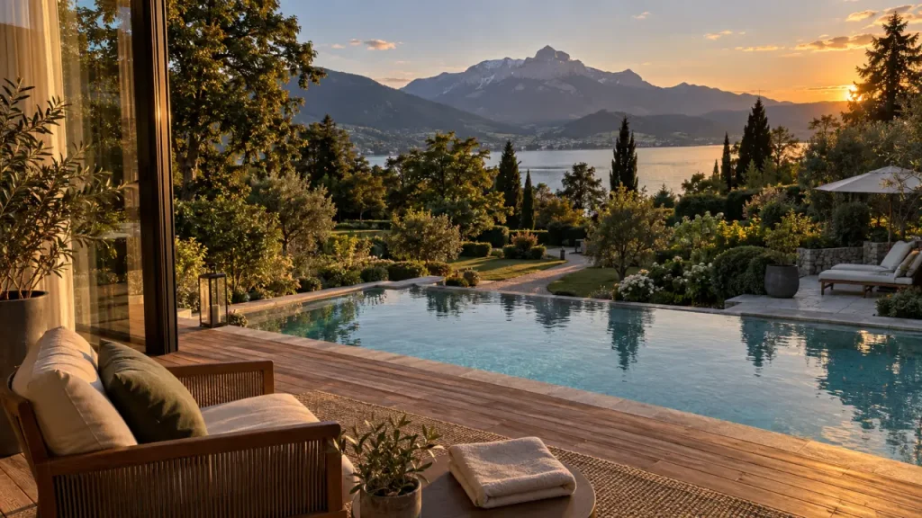 Le pré du lac Annecy : piscine et vue sur le lac