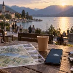 toutes mes sorties annecy : carte d’itinéraire à Annecy, lac en arrière-plan
