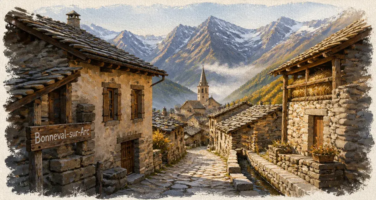 Villages de Savoie : Bonneval-sur-Arc, ruelle vers la Vanoise