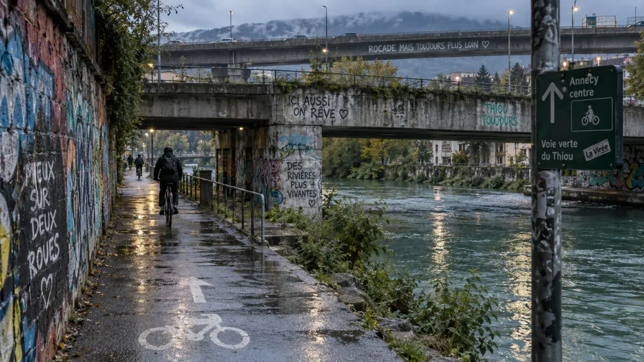 Annecy street art : graffitis au bord du Thiou, pont et mur tagué