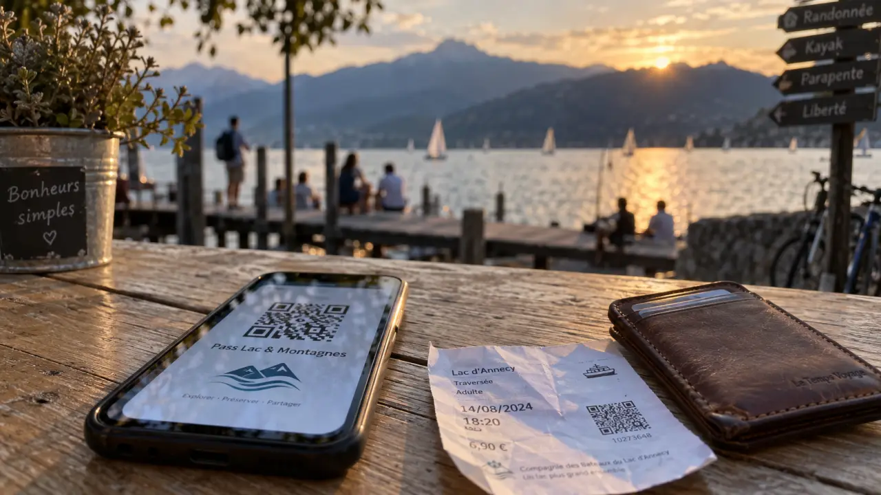 QR code Pass Lac et montagne Annecy, sur quai au bord du lac